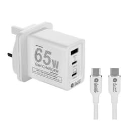 شاحن الحائط من الفنار ثلاثي المنافذ بقوة 65 واط من نوع USB مع كابل من نوع C إلى نوع C، أبيض 2 متر UC06+C52C-CSW02
